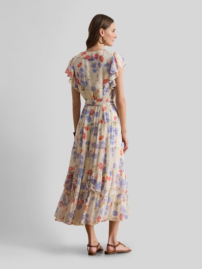 Lauren Ralph Lauren Taliowana sukienka midi z falbanami Écru 5