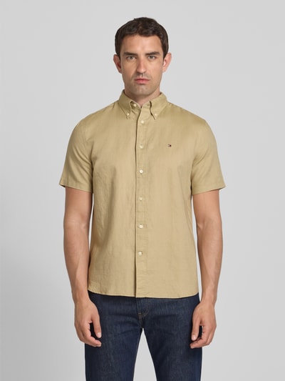 Tommy Hilfiger Regular fit vrijetijdsoverhemd van een mix van katoen en linnen Beige - 4