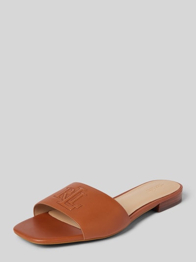 Lauren Ralph Lauren Slides mit Label-Stitching Modell 'EVERLEY' Cognac 1