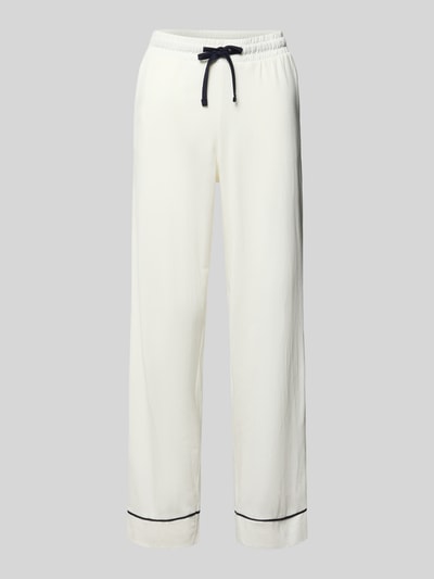 Produktfoto, Pyjama-Hose aus Baumwoll-Modal-Mix mit elastischem Bund von Christian Berg Woman, cremefarben, Relaxed Fit, schwarzer Tunnelzug, leichte Textur, Kontraststreifen am Saum