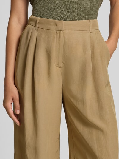 More & More Stoffen broek van een mix van viscose en linnen met plooien Zand - 3