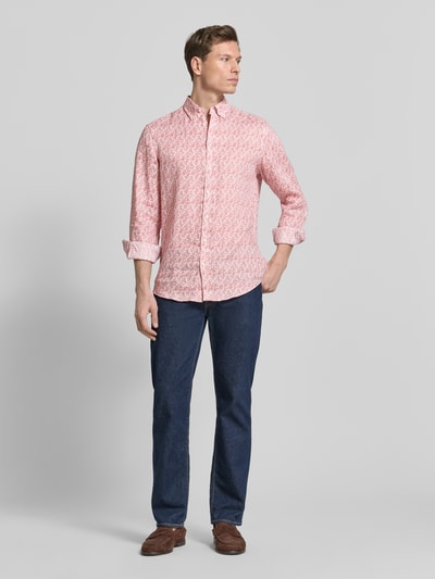 Christian Berg Men Slim Fit Leinenhemd aus reinen Leinen Lachs 1