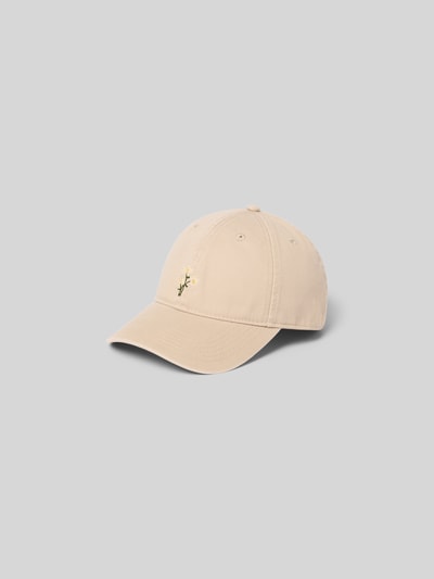 Produktfoto, Base Cap mit floralem Stitching von Forét aus Reine Baumwolle in Beige mit florales Stitching, Curved Visor, Strapback, Logo-Detail