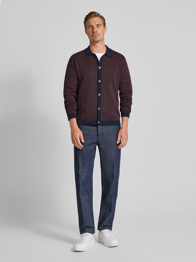 Christian Berg Men Regular fit gebreid jack met platte kraag Metallic rood - 1