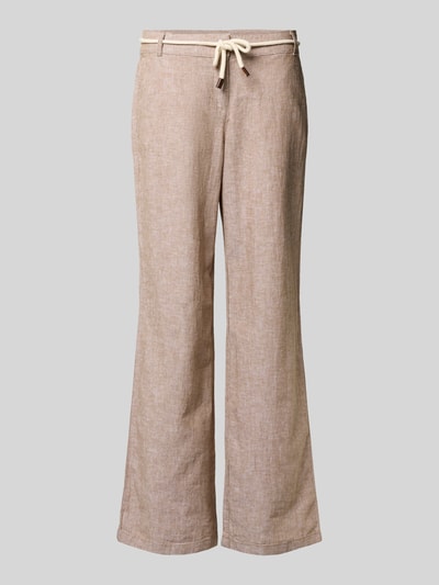 Produktfoto, Hose aus Leinen-Baumwoll-Mix mit Bindegürtel von Christian Berg Woman, beige, Wide-Leg-Pants, Eingrifftaschen, natürliche Textur.