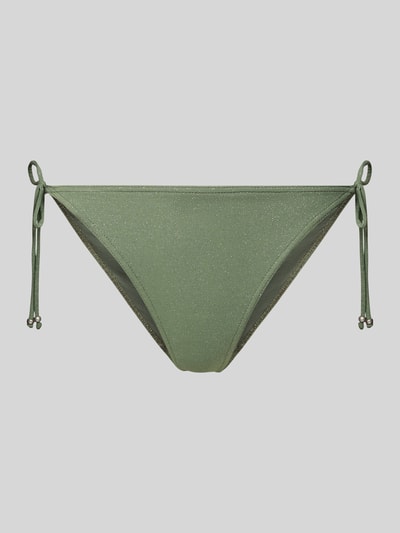 Produktfoto, Bikini-Slip mit seitlicher Schnürung Modell 'MASSA SPARKLESUN' von Banana Moon, grün, Material-Mix mit Stretch-Anteil, Körpernahe Passform, dezente Glitter-Details
