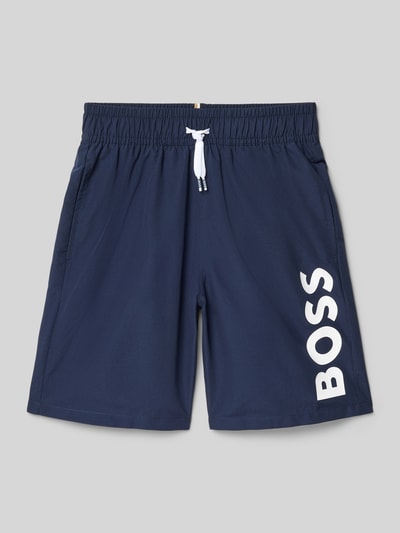 Productfoto, Badeshorts mit Label-Schriftzug van Boss, effen kleuren, labelopschrift, tunnelkoord, elastische boord, zij-steekzakken