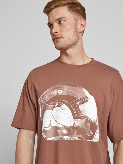 HUGO T-shirt met ronde hals, model 'Dit' Lichtbruin - 3