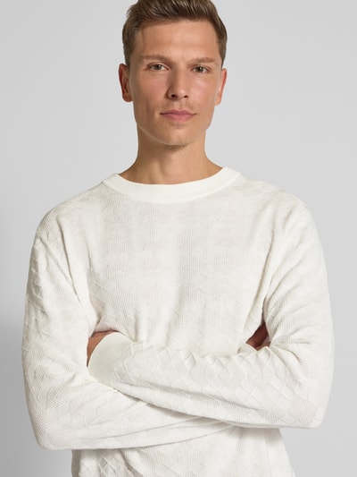 HUGO Gebreide pullover met ribboorden, model 'Sargyle' Wit - 3