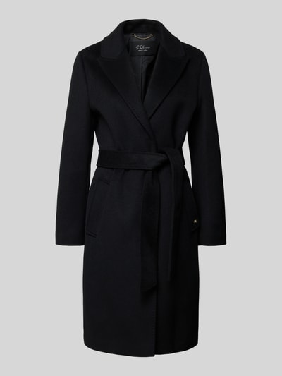 s.Oliver BLACK LABEL Regular fit lange wollen jas met tailleriem om te strikken Zwart - 2