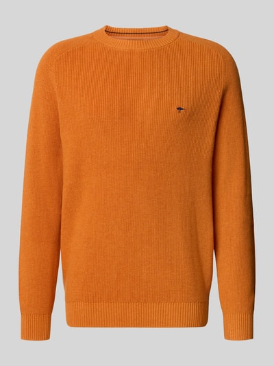 Produktfoto, Regular Fit Strickpullover aus reiner Baumwolle von Fynch-Hatton in Orange mit elastischen Abschlüssen und Label-Detail