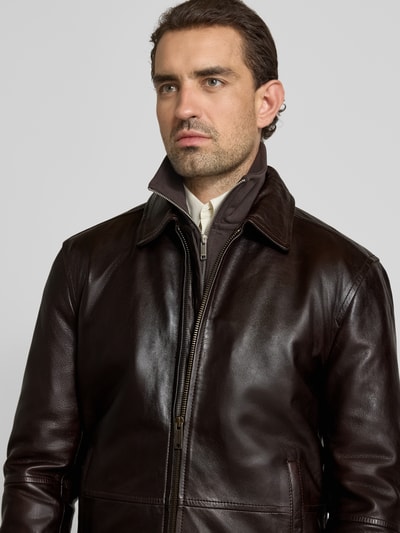 Strellson Regular fit leren jack van echt lamsnappa, model 'KELLAN' Donkerbruin - 3