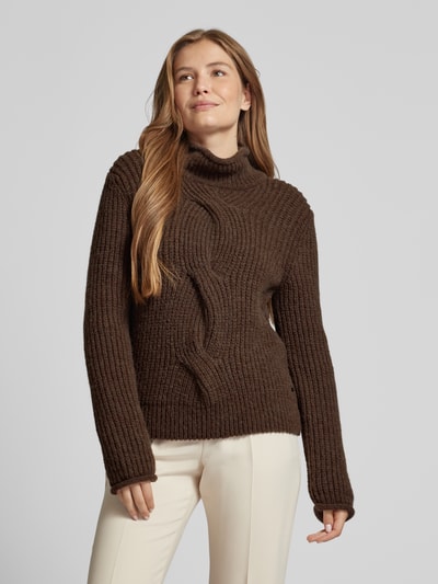 Marc Cain Gebreide pullover met opstaande kraag Donkerbruin - 4