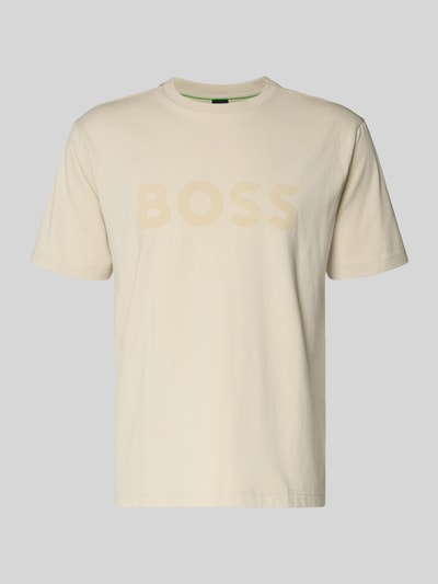 Produktfoto, Regular Fit T-Shirt aus Baumwoll-Mix Modell 'ICONIC' von BOSS Green, beige, unifarben, Label-Prägung, Jersey-Stretch