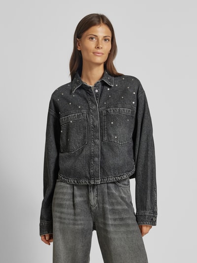 Jake*s Casual Relaxed fit jeansblouse met studs Zwart - 4