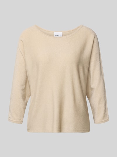 Produktfoto, Relaxed Fit Pullover aus Viskose-Mix in Strick-Optik von Comma, beige, Glitzer-Optik, U-Boot-Ausschnitt, 3/4-Arm.