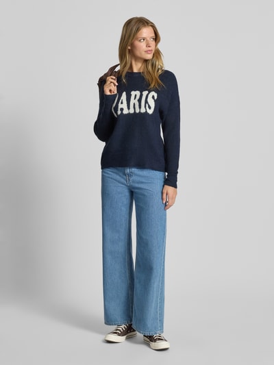 Only Sweter z dzianiny o kroju regular fit z dodatkiem wełny model ‘JERICO’ Granatowy 1