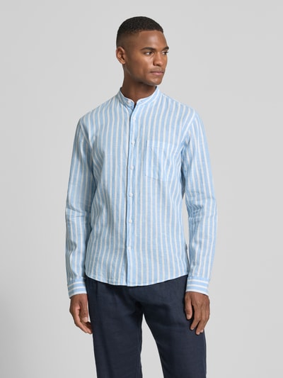 Lindbergh Koszula casulowa o kroju slim fit z mieszanki lnu i bawełny z kieszenią na piersi Niebieski 4