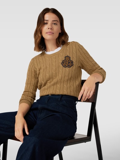 Lauren Ralph Lauren Sweter z dzianiny z wełny z naszywką z logo model ‘MONTIVA’ Beżowy 3