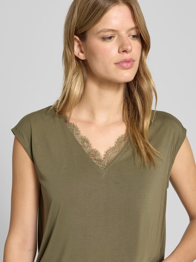 Pieces Loose fit T-shirt met kant, model 'KAMALA' Olijfgroen - 3