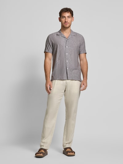 Lindbergh Relaxed Fit Leinenhemd mit 1/2-Arm Mittelbraun 1