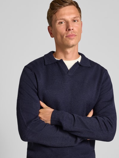 Casual Friday Regular fit shirt met lange mouwen en polokraag, model 'Karl' Donkerblauw - 3