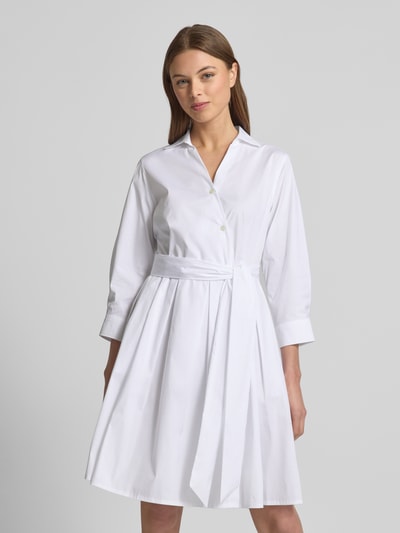 0039 Italy Knielanges Hemdblusenkleid mit Bindegürtel Modell 'JULE' Weiss 4