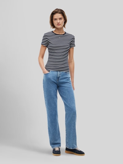 Tommy Jeans slim fit T-shirt van katoenmix in ribtricot Marineblauw - 1