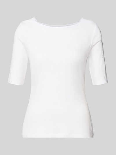 Productfoto, wit 'T-shirt met 1/2-mouw' van comma, Viscose-Elasthan-mix, slim fit, boothals, ruglengte maat 36: 55 cm, effen kleur, gladde textuur
