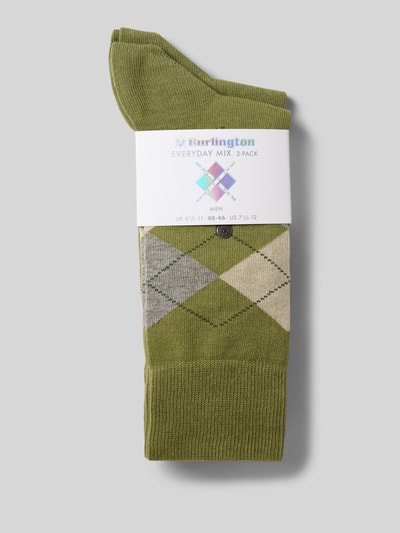 Produktfoto, Socken mit Logo-Applikation im 2er-Pack von Burlington aus elastischem Baumwoll-Mix in Grün mit elastischem Bund für Herren.