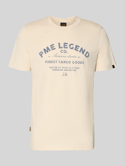 Produktfoto, Regular Fit T-Shirt mit Logo-Print von PME Legend aus reiner Baumwolle, cremefarben mit Rundhalsausschnitt und Frontprint