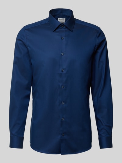 Produktfoto, Slim Fit Business-Hemd mit Strukturmuster und Kentkragen von OLYMP Level Five in Dunkelblau mit glatter Textur, Unidesign