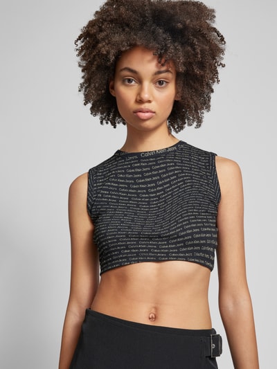 Calvin Klein Jeans Crop Top in Ripp-Optik Black 3