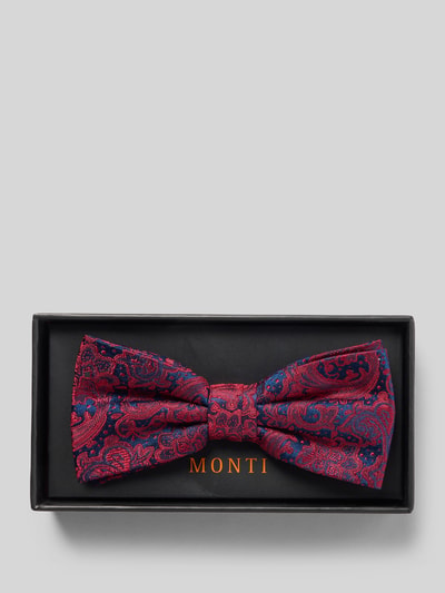 Produktfoto, Seidenfliege mit Paisley-Muster Modell 'Flavio' von MONTI in Rot und Blau, Optik: Unifarben, Passform: Klassisch, Material: Reine Seide.