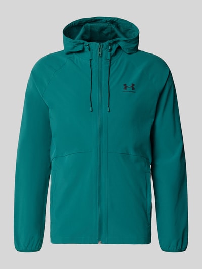 Produktfoto, Regular Fit Jacke mit Logo-Print Modell 'Vibe' von Under Armour in Türkis, elastischer Material-Mix, Reißverschluss, Kapuze mit Tunnelzug, Eingrifftaschen, glatte Oberfläche, für Herren