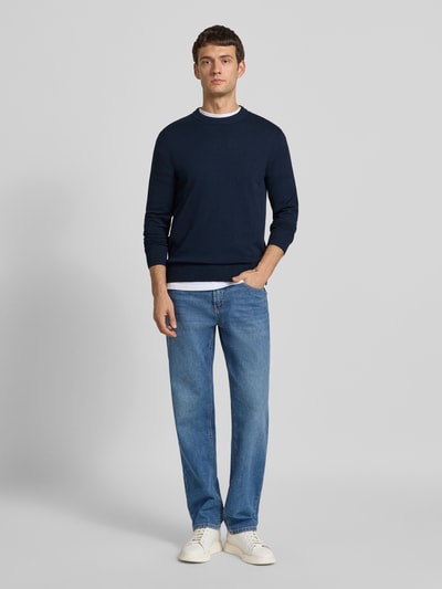 Tom Tailor Denim Regular fit gebreide pullover van katoen Marineblauw - 1
