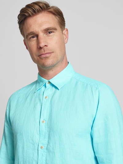 s.Oliver RED LABEL Regular fit linnen overhemd met sportmanchetten Blauw - 3