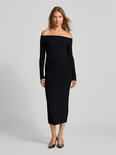 ARMANI EXCHANGE Gebreide jurk van viscosemix met carmenhals Zwart - 4