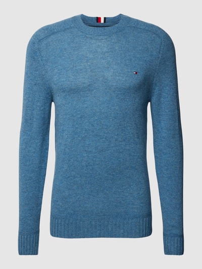 Tommy Hilfiger Gebreide pullover met labelstitching, model 'MERINO' Jeansblauw - 2