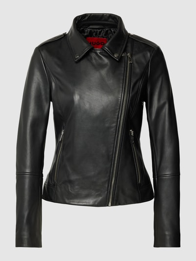 HUGO Lederjacke aus Lammleder mit Label-Details Modell 'LARELLA' Black 2