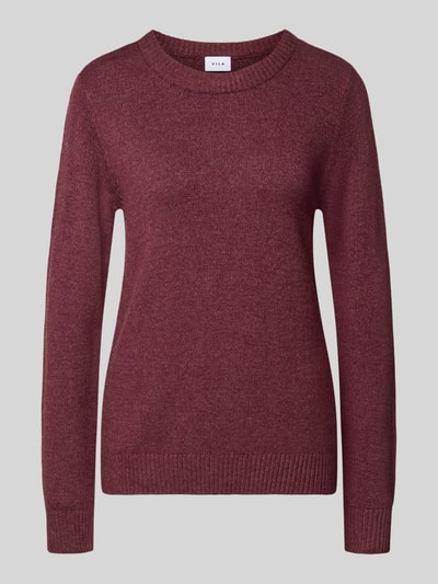 Productfoto, Strickpullover aus Viskose-Mix van VILA in bordeauxrood met ribboorden en getailleerde pasvorm, Viscosemix