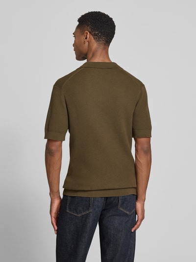 Casual Friday Regular Fit Strick-Poloshirt mit Strukturmuster Modell 'MOSVIK' Dunkelbraun 5