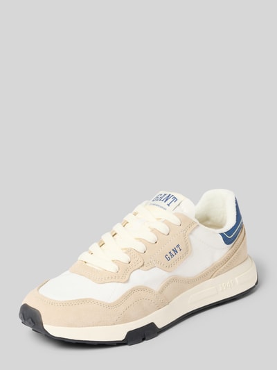 Produktfoto, Sneaker aus Leder-Textil-Mix Modell 'Youtron' von Gant in Beige, Weiß und Blau, Abgerundete-Spitze, Schnürung, Herren, Absatzhöhe 3 cm, Schafthöhe 8 cm, Schaftweite 11 cm