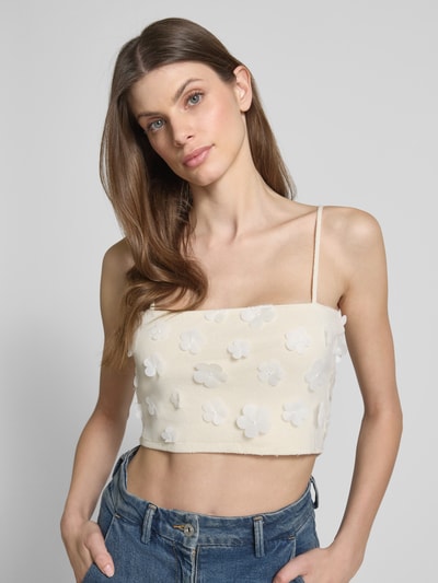 MANGO Crop Top mit floralen Applikationen Modell 'ACRA' Weiss 3