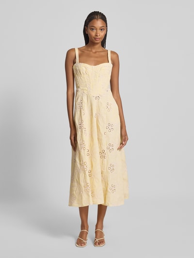 Bardot Cocktailjurk met broderie anglaise, model 'LILAH' Lichtgeel - 4