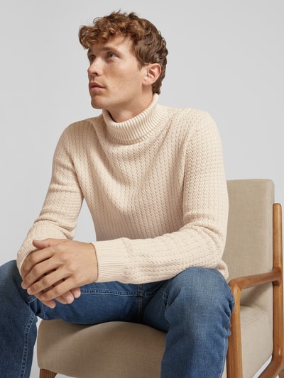 SELECTED HOMME Rollkragenpullover mit Strukturmuster Modell 'ZIG' Offwhite 3