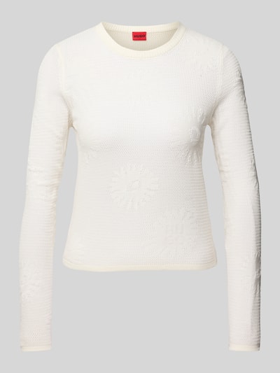 HUGO Strickpullover mit gerippten Abschlüssen Modell 'Saisy' Offwhite 2