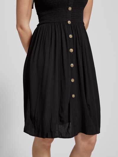 Only Knielange jurk met smokdetails, model 'ANNIKA' Zwart - 3