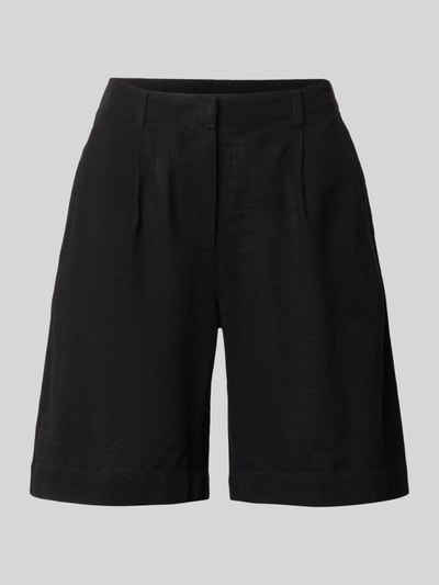 Produktfoto, Comfort Fit Shorts aus Baumwoll-Leinen-Mix Modell 'CAIA' von Vero Moda, Optik: Unifarben, Flammgarn-Struktur, schwarze Farbe