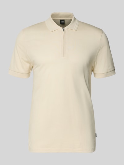 Produktfoto, Regular Fit Poloshirt aus Baumwoll-Lyocell-Mix Modell 'H-PARAS 70' von BOSS, kremowy, gładki, krótki zamek, struktura piké, kołnierzyk polo